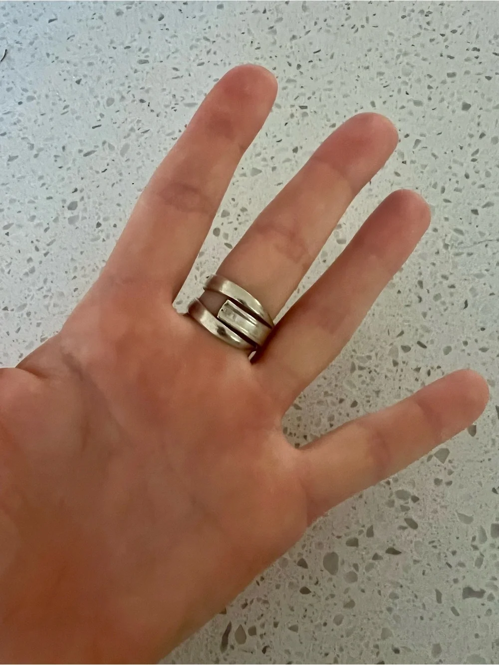 Chunky Silver “Fork” Ring with Brown Tiger's Eye Stone